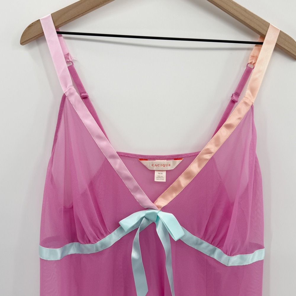 Vintage Y2K Cacique Babydoll Sheer Mesh Top / Mini Dress in Pink Size 18/20 - Picture 3 of 6